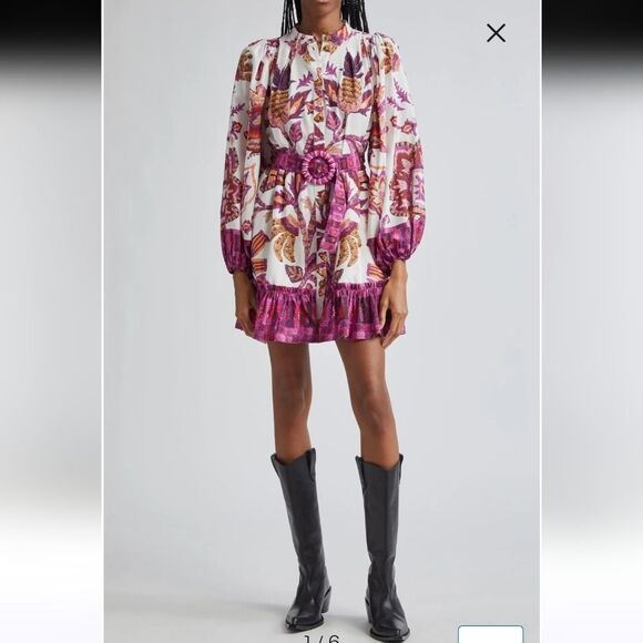 FARM Rio Dresses & Skirts - Farm Rio Sunset Tapestry Long Sleeve Shirt Dress Size L